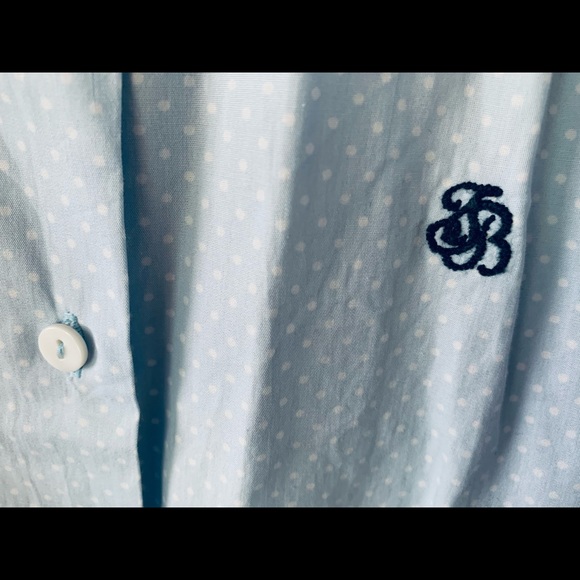 Blue & white polka dot cotton dress shirt Girls Age 9 - 12 long sleeves collar - Picture 3 of 4